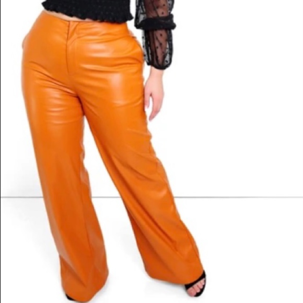 Orange leather pants